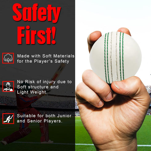 Soft Cricket Rubber Ball Set for Indoor/Outdoor Play, Junior Youth Adult Training, Durable Stitched Seams