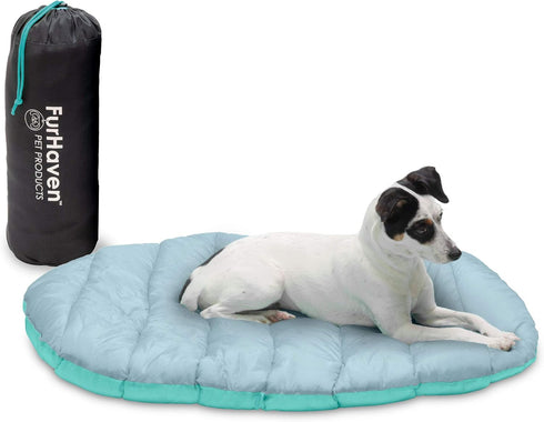 Furhaven Outdoor Travel Dog Bed for Small Dogs, Washable & Foldable with Carry Bag, Aqua/Granite Gray, Small