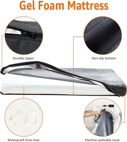 Amazon Basics X-Large Gel Foam Mattress Dog Pet Bed with Removable Cover, Grey, 41"L x 29"W x 4"H