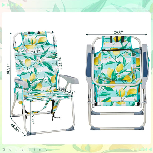 Pinikuyiro Backpack 5 Folding Tall Beach Chair with Positions, Towel bar, Storage Pouch, Cup Holder,Folding Beach