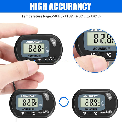 AQUANEAT Aquarium Thermometer, Digital Fish Tank Temperature Test, Large LCD Display (3 Packs)