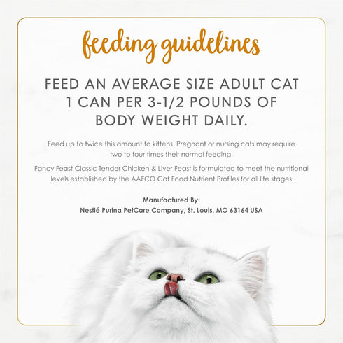 (Pack 24) 3 oz. Purina Fancy Feast Tender Chicken and Liver Feast Classic Grain Free Wet Cat Food Pate - of Cans