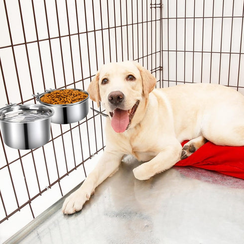 Dog Crate Water Bowl, 2 pcs Stainless Steel Large Dog Bowls 40oz & 60oz, Durable Anti-Spill Pet Metal Bowl