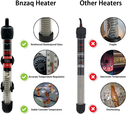 Fish Tank Aquarium Heater, Adjustable Temperature Submersible Thermostat Heater, 25W/50W/100W/150W/200W/300W