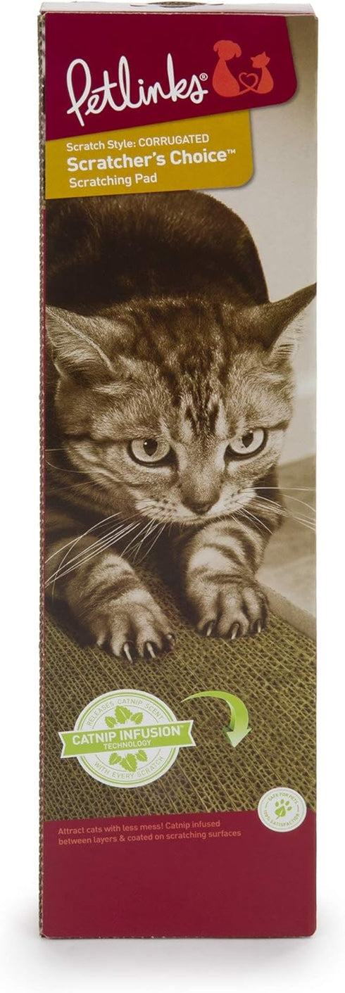 Petlinks Scratcher's Choice Corrugated Cat Scratch Pad, Catnip Infusion Technology - Brown, Single Wide