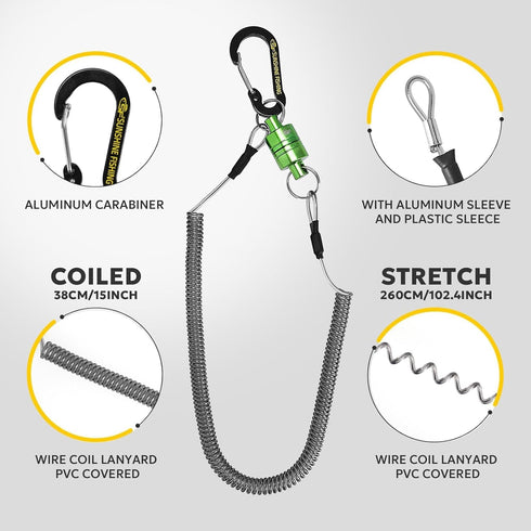 SF Strongest Magnetic Net Release Keychain, Fly Fishing Net Retractor with Retractable Coiled Lanyard Carabiner Clip