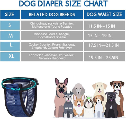 Adjustable Black Reusable Dog Diapers for Female Dogs (Size S)