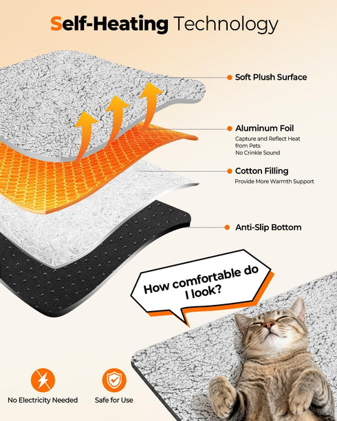 WONONE Self Warming Pet Pad, Super Soft Thermal Dog Crate Bed Pad for Crate, Sofa, Floor Washable Anti-Slip Self