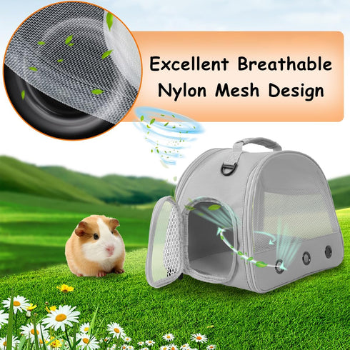 Guinea Pig Carrier Backpack, Clear Bubble Window for Guinea Pig, Bunny, Rat, Bird (Grey, Upgraded Mesh)