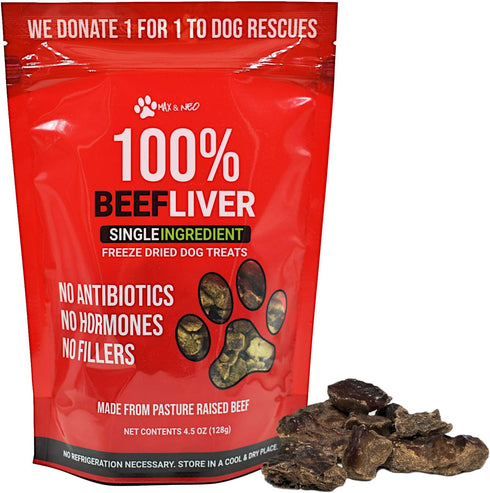 Max and Neo Freeze Dried Beef Liver Dog Treats, Single Ingredient, Human Grade Beef, 1 for 1 Donation