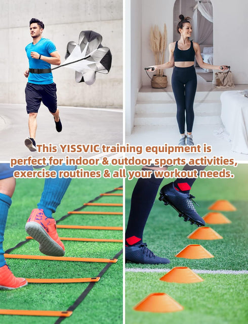 YISSVIC 20 Feet Agility Ladder Set with 12 Adjustable Rungs, Speed Training Equipment, Cones, Parachute, Jump Rope