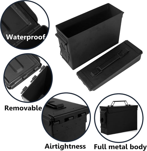 GUGULUZA .30 Cal Metal Ammo Can, Lockable Waterproof & Airtight Ammo Storage Case for Shotgun, Rifles, Pistols