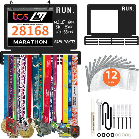 Race Bib and Medal Display for Runners, 16" Metal Marathon Medal Hanger