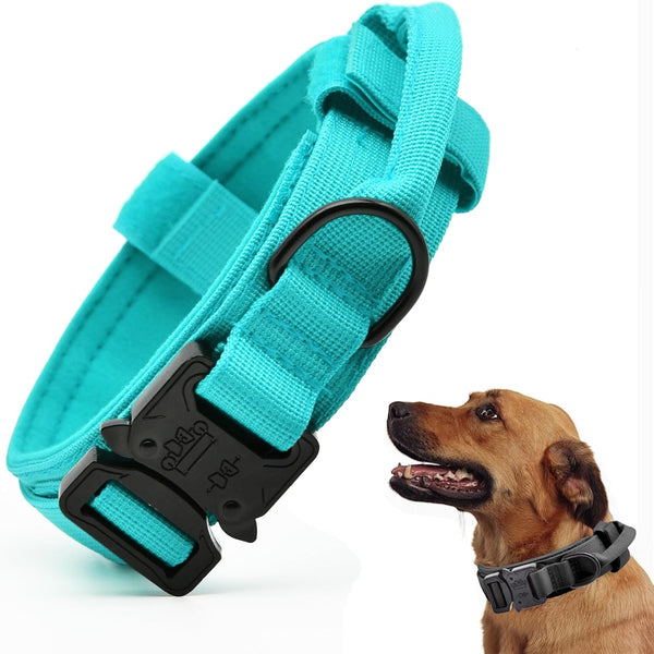 Tactical Dog Collar, Adjustable Military Nylon with Control Handle & Heavy Quick-Release Metal Buckle, Blue XXL for Dogs
