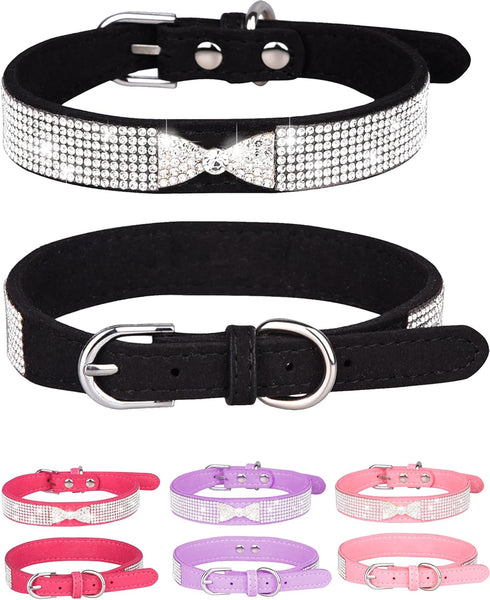 Dog Collar for Small Dogs, Adjustable Pink Suede Bling Rhinestone Collar, Cat Collar (XS, black4)