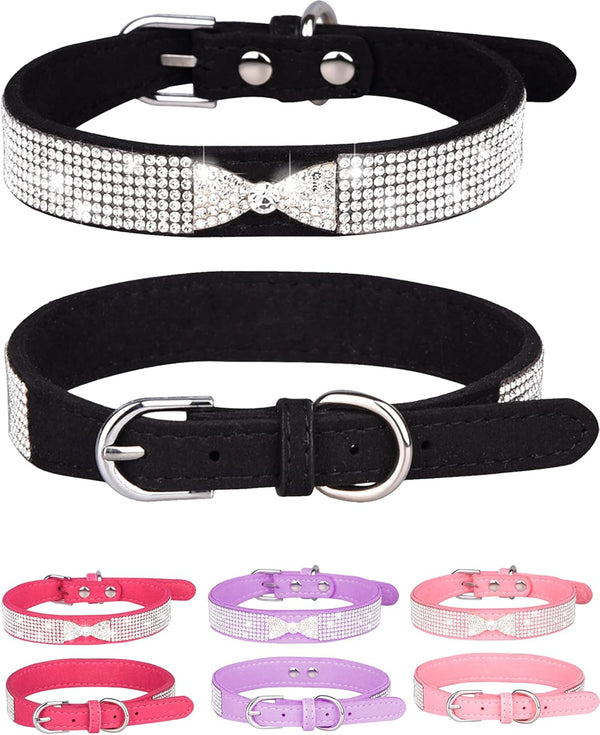 Dog Collar for Small Dogs, Adjustable Pink Suede Bling Rhinestone Collar, Cat Collar (XS, black4)