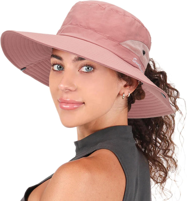 Women's Summer Sun Hat, Beach Hat with Wide Brim, Outdoor UV Protection, Packable Mesh Bucket Hat