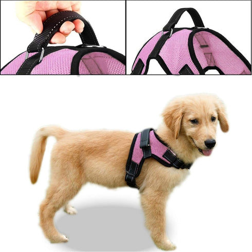No Pull Reflective Adjustable Dog Harness With Handle - Comfortable Soft All Weather Mesh, Easy On Puppy Harness (Pink)