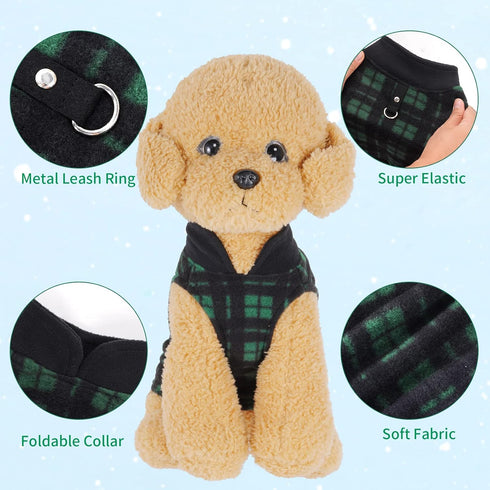 4 Pieces Buffalo Plaid Dog Sweaters with Leash Ring, Warm Fleece Vest Pullover for Small Puppy Cat Pets (X-Small)