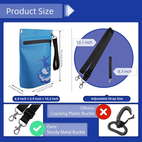 WALNEW Waterproof Dry Bag - Lightweight Pouch with Watertight Zipper for Kayaking, Beach, Camping (BLUE)