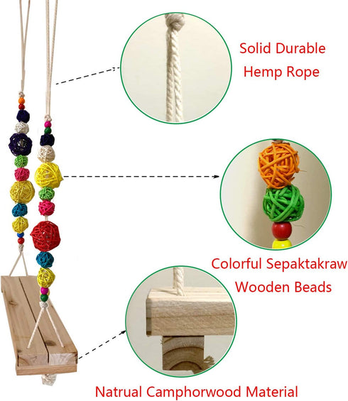 Vehomy Chicken Swing and Perch - Handmade Wood Stand Coop Toy for Hens - Accessories Ladder for Poultry Run - Large