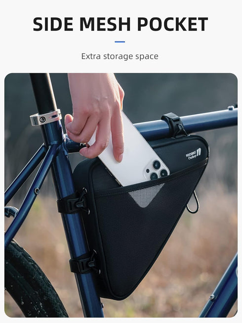 ROCKBROS Reflective Bike Frame Bag, Triangle Storage Pouch with Mesh Side Pockets for Road Mountain Cycling