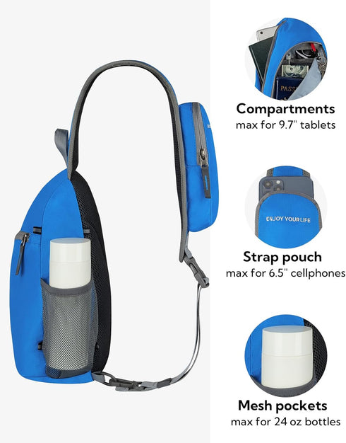 WATERFLY Crossbody Sling Bag, Small Water Resistant Backpack, Lightweight Shoulder Chest Daypack for Men Women Hiking