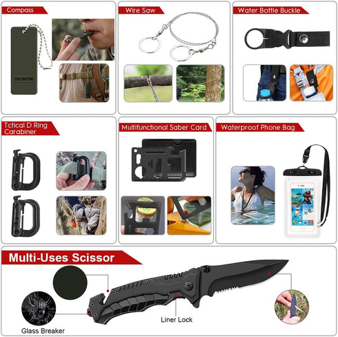 Survival Kits, 222 PCS Emergency Survival Gear First Aid Kits with Molle System Bag for Outdoor Camping