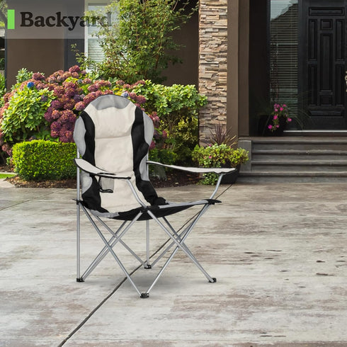 GODECOR 600D Portable Camping Chair with Back Support, Folding Outdoor Padded Lawn Chair with Cup Holder Storage