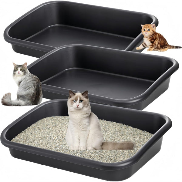 Tlence 3 Pack Low Entry Cat Litter Box, 23" Open Top Pet