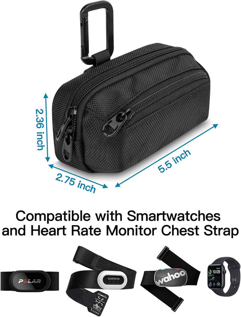Xxerciz Carrying Case for Garmin Heart Rate Monitor Chest Strap, Nylon Sport Storage Bag with Carabiner Protective Pouch for Outdoor Running Sports Gym (Only Case)