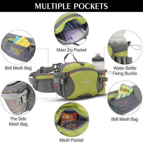 Peicees Large Hiking Fanny Pack Waist Bag for Men Women with Bottle Holder Water Resistant for Hiking Camping