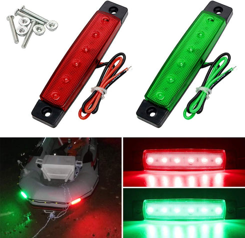 Navigation Lights, LED Stern and Marine Strip Lights for Boat Bow, Kayak, DC 12V, 2PCS (Red and Green)