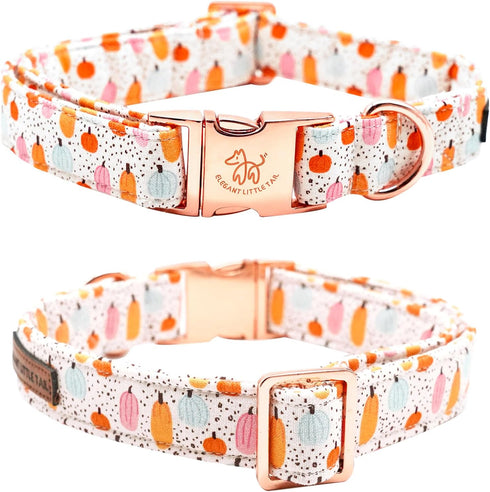 Elegant little tail Halloween Dog Collar, Fall Orange Pumpkin Holiday Bow Collar for X-Small Dogs