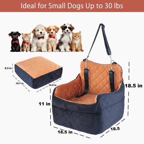 TOPOmerice Cozy 30 lbs Elevated Dog Car Seat for Small Dogs Luxurious Dutch Suede Leather Pet Booster with Adjustable