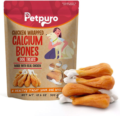 Dog Treats for Small Dogs, Chicken Wrapped Calcium Bones Rawhide-Free Grain-Free Chews