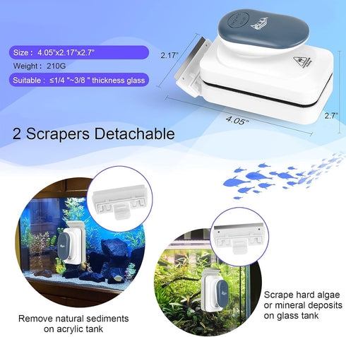 2 AQQA Aquarium Strong Magnetic Cleaner Brush, Fish Tank Glass Algae Magnet Cleaning Tool Floating Cleaner Scrubber