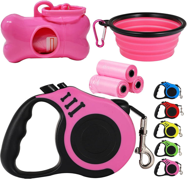 Retractable Dog Leash, Heavy Duty for Small Dog or Cat up to 26 lbs, 16FT Tangle-Free Nylon Tape with Waste Bag