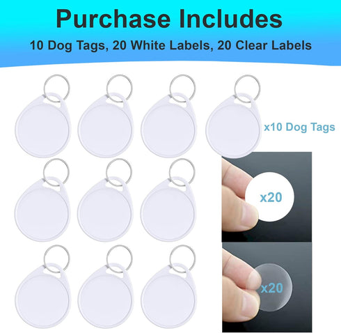 Dog Camping Gear (10pk) - Emergency Double Sided ID Tags with Key Ring - Water-Resistant Pet Tags