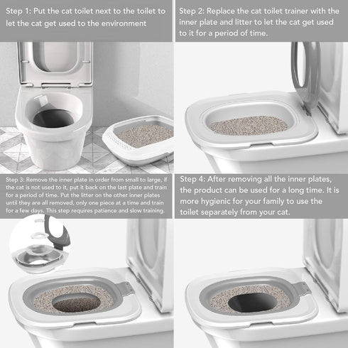 Upgraded Cat Toilet Trainer Kit, Universal Reusable Cat Potty Toilet Training Kit, Removable Cat Toilet Training Kit
