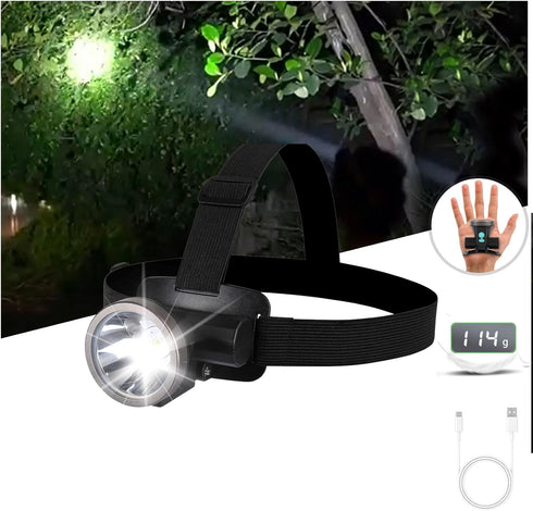 Lightweight Mini Headlamp, Bright LED Rechargeable Flashlight with IPX5 Waterproof, 90° Adjustable for Hiking Running
