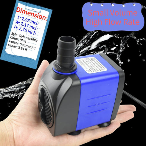 CHA-750 720L/H AC 110V 185GPH Submersible Pump 12W Quiet Water Pump 3.94ft High Head for Fish Tanks, Ponds, Aquariums, Tabletop Fountains, Hydroponics and Pet Fountains by CONQUERALL