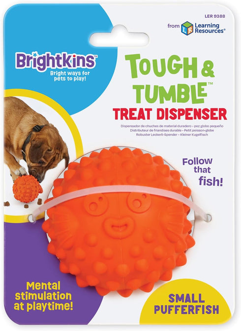 Brightkins Tough & Tumble Small Pufferfish - Interactive Dog Puzzle Toy for All Breeds