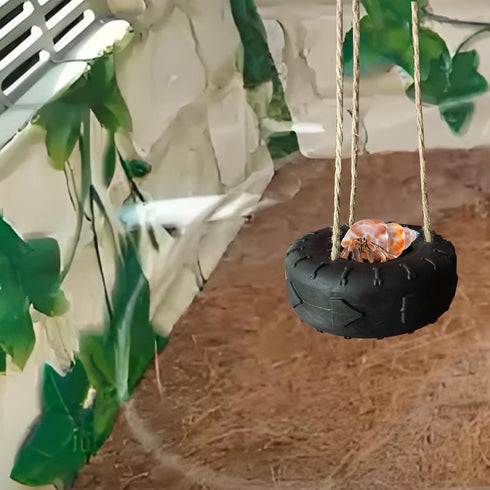 QUWHIZ Hermit Crab Tire Swing Toy Suction Cup Hook Climbing Toy Terrarium Decor Climbing Swing for Hermit Crabs, Small