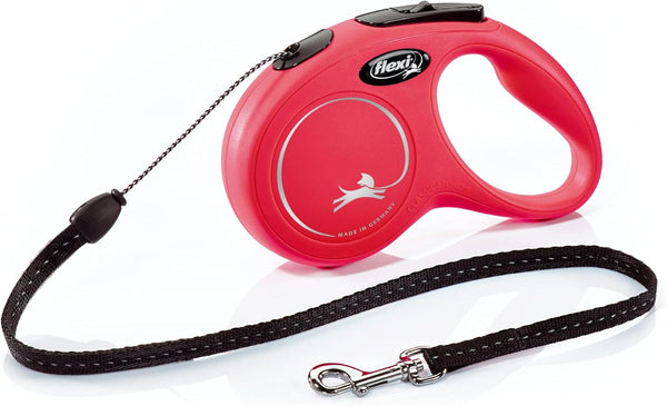FLEXI New Classic Retractable Dog Leash (Cord), 16 ft, Small, Red, Ergonomic, Durable, Tangle Free for Dogs Up to 26 lbs