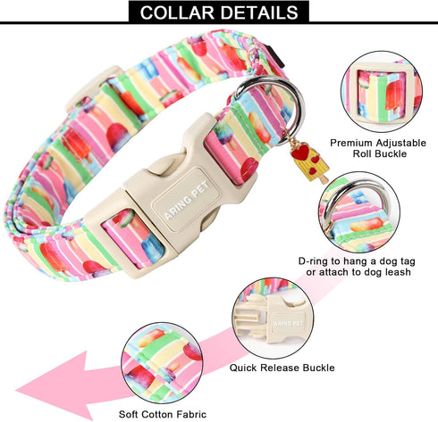 ARING PET Summer Dog Collar, Cute Popsicle Adjustable Multicolor Ice Cream Collar for Small Medium Large Dogs