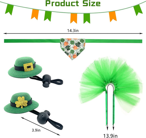 Vehomy 4Pcs Saint Patrick's Day Bearded Dragon Hats Tutu Skirt Outfit Lizard Bowler Hat with Shamrock Décor Small Pet St Patrick's Day Tutu Accessories Costume for Lizard Hamster Leopard Gecko