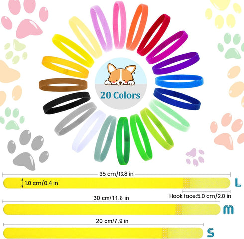 Frienda 60 Pieces Puppy Whelping Collars, Double-Sided Adjustable ID Bands for Newborn Pet Dogs and Cats, S, M, L