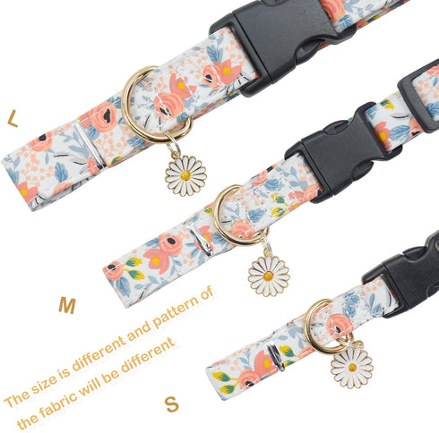 2 PCS Soft Cotton Dog Collar with Cute Flower, Adjustable for Girl Female Small Medium Large Dogs, M (13-18in), Flower-1