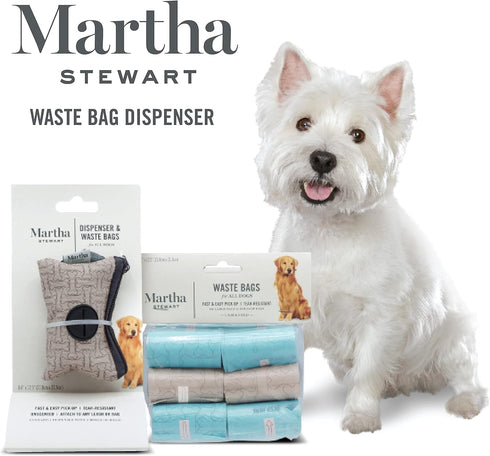 Martha Stewart Pets Waste Bag Dispenser with 30 Unscented, Tear-Resistant Dog Poop Bags
